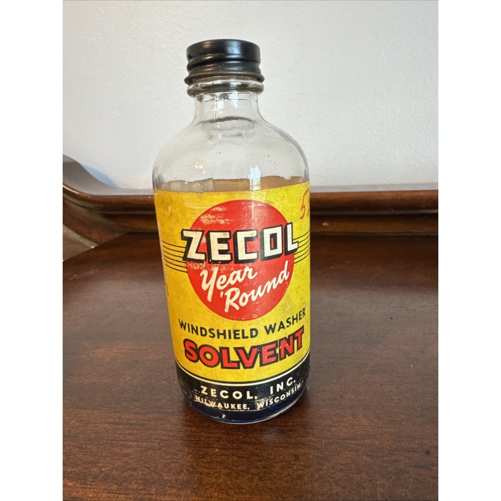 Zecol Windshield Washer Solution Bottle Glass Vintage Milwaukee Wisconsin